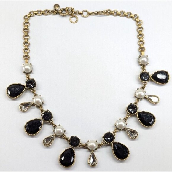 J.CREW Jewelry - J. Crew Faux Pearl & Onyx Black Acrylic Rhinestone Bronze Tone Collar Necklace